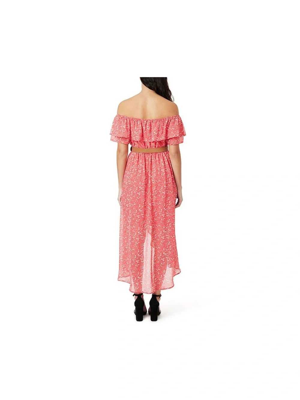 Wallflower Coral Pink Floral Ruffle Hi-Low Dress